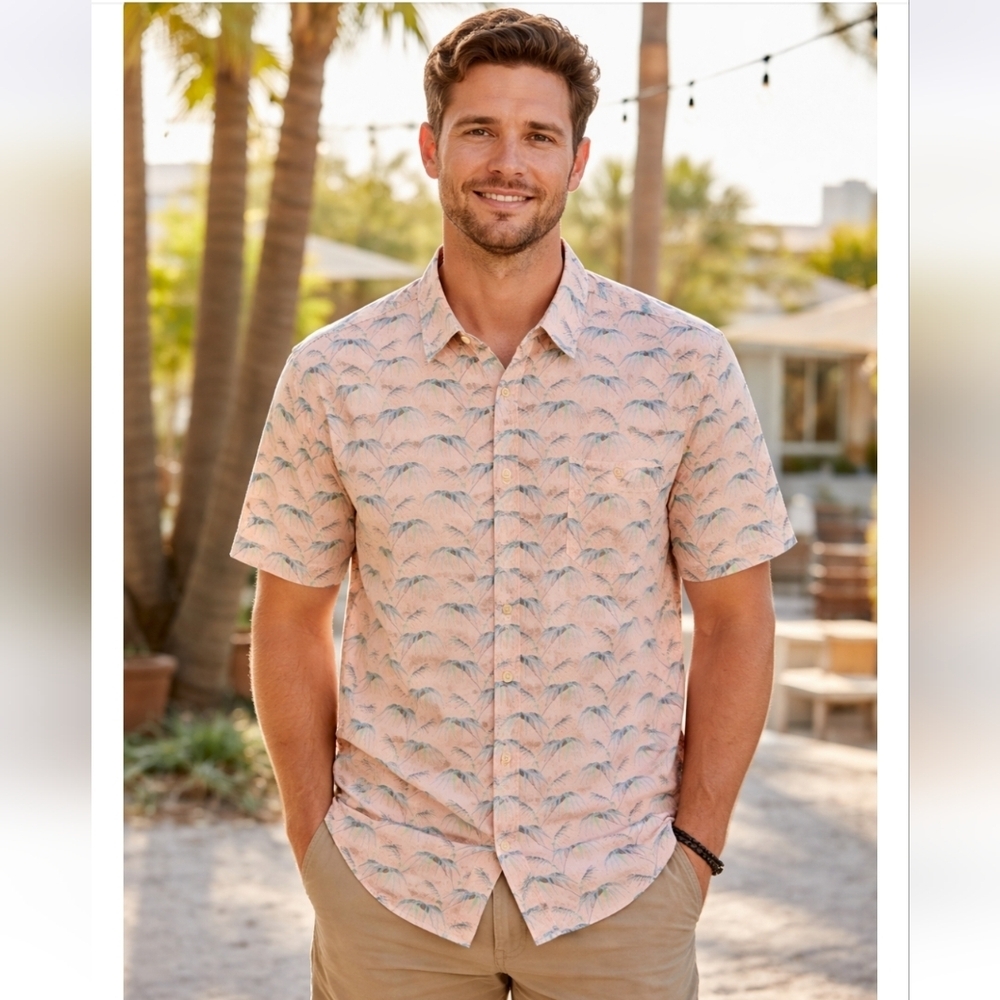 Artistry in Motion Short Sleeve Button Down Shirt Palm Trees Men's Size Large